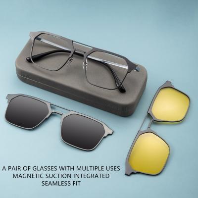 China Hombres gafas de negocios marcos gafas de triple uso gafas de plutitanio aluminio gafas magnéticas en venta