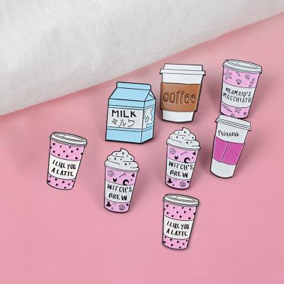 China Exquisite Europe Cartoon Milk Coffee Ice Cream Milk Tea Cup Brooch Pin Lapel Pin for sale