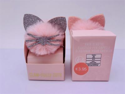 中国 柔らかいポムポム髪ネクタイ 可愛い猫の形 ピンクの小馬尾柄 販売のため