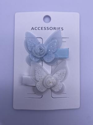 China Blue and White 2-Packs Butterfly and Flower Hair Clips with Elastic Band Fastening for sale