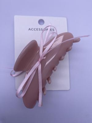 China Durable Pink Acylic Hair Claw Clip with Fabric Bowknot for sale