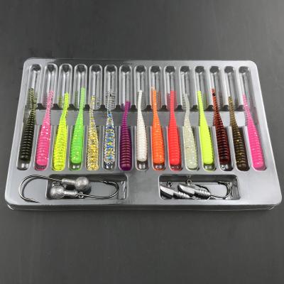 China Suitable for All Weather and Water Fishing Lure Sets 4pcs Lead Head Hook+15pcs Mini Soft Lure Soft Bait Set Soft Bait Fishing Kits for sale