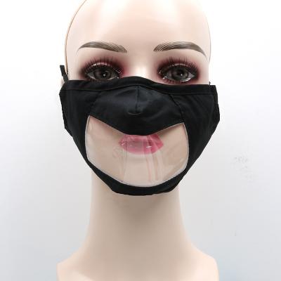 China Adult Cotton+polyester Fabric Window Count Elastic Adjustable Clear Transparent Washable Reusable Size Lip Reading Clear Face Mask for sale