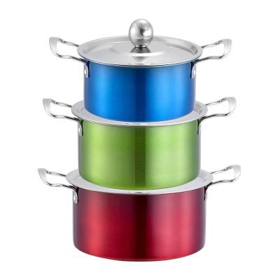 China Sustainable Hot Selling Three Piece Universal Stainless Steel Pot Pan Kitchen Dinnerware Set for sale