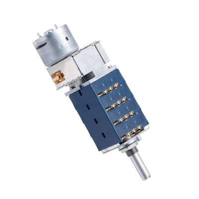China Motorized RK27LOG Stereo Potentiometer Four Gang Smooth Cylindrical Shaft For Audio for sale
