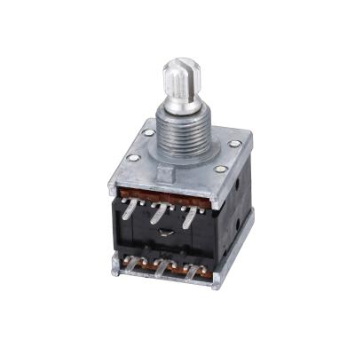 China Dual Gang Rotary Potentiometer A50k 6 Shank With Thread Length 15MM Flower Step 21 Points for sale