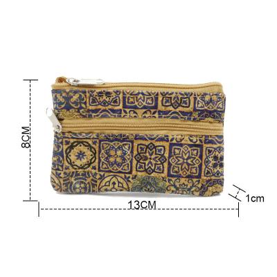 China Vintage Factory Supply Cork Coin Purse Carry Wallet Eco Friendly Classic Double Zippers Purse Vegan Cork Wallet For Women for sale