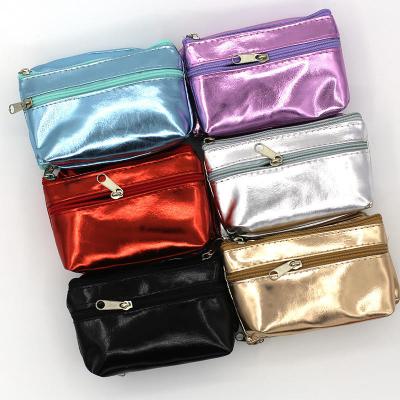 China Hot Selling Fashion Solid Color Shiny Double Zipper Wallet Waterproof PU Leather Ladies Coin Purse Mini Bag for sale