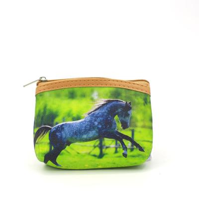 China Fashion High Quality Canvas Animal Horse Zipper Customized Mini Unisex Animal Printing Coin Purse for sale