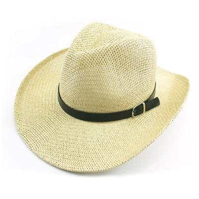China Outdoor Ethnic Fashion Straw Cowboy Hats Quality Striped Summer Waist Style Grass Cowboy Hat for sale