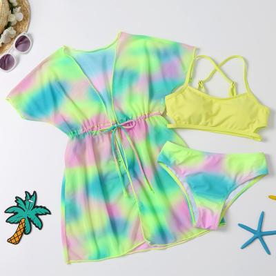 China 2021 manufacturers best selling breathable kids swimwear cover up halter tops lace up child bikini cross back beachwear for sale