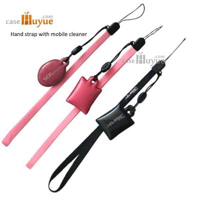 China Nylon Strap 7mm black mobile phone strap with a screen cleaner for sale