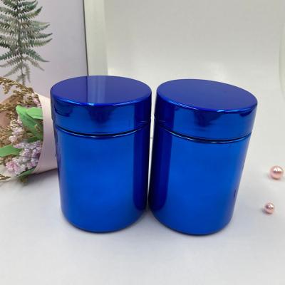 China 2oz 6oz 8oz 10oz 16oz 20oz Electroplated Metal Blue HDPE Bottle Manufacturers Plastic Powder Containers for Packing Whey Protein for sale