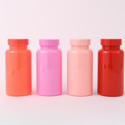 China Customized Accepted Logo 150Ml Red Pink Empty Supplement Vitamin Capsule Pill Plastic Bottle for Custom Packaging for sale