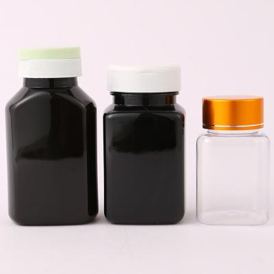 China 30cc 60cc 80cc 100cc 120cc 150cc 200cc 250cc Black Square Shape Plastic Empty Vitamin Pill Capsule PET Bottle with Flip Cap for sale
