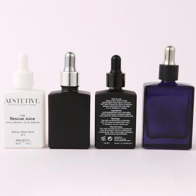 China Square Shape Black White Color Perfume Glass Bottles With Metal Silver Dropper and Customized Logo Printing 10ml 15ml 30ml 50ml for sale