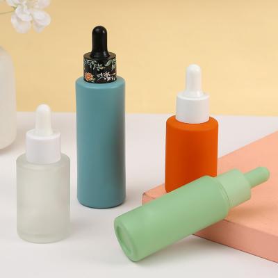 China 1oz Cylinder Flat Shoulder Frosted Dropper Essential Oil Bottle for Other Cosmetic within Glass Material for sale