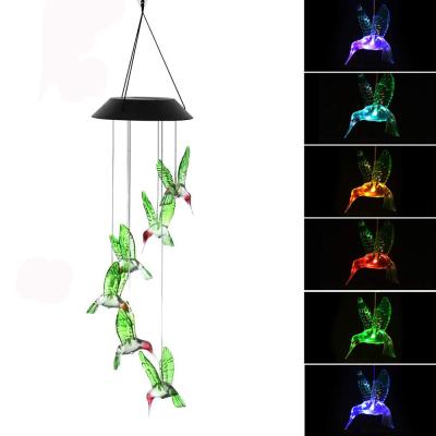 China Solar Power Outdoor Color Changing Landscape Garden Lawn Hummingbird Wind Chime Light Lamp for sale