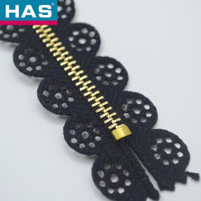 China HAS #3 Decorative Lace hollow Zipper with Black Eyelet Tape for sale