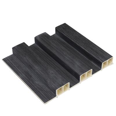 China Contemporary Interior Decoration Classic WPC Fluted Wall Panel PVC Coating Black Wood Grain Grille Indoor Great Wall Panell for sale