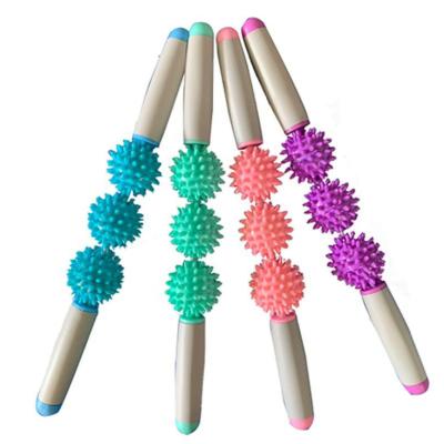 China Plastic Body PVC Foam Leg Muscle Roller Speed 3 Ball Yoga Roller Stick Ball Body Muscle Relax Massage Ball Stick Rollers for sale