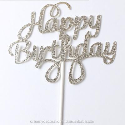 China New Glitter 2021 Happy Birthday Acrylic Paper Cake Topper Cake Decoration Ultra-glossy Birthday Wedding Decorative Cake Topper for sale