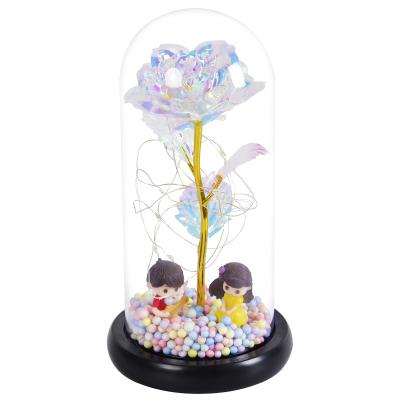 China Fashional Artificial Flowers 50 Models 24k Gold Rose Glass Cover LED Lamp Preserved Flower Mother Christmas Valentine's Day Birthday Gift Set Creative Flower for sale