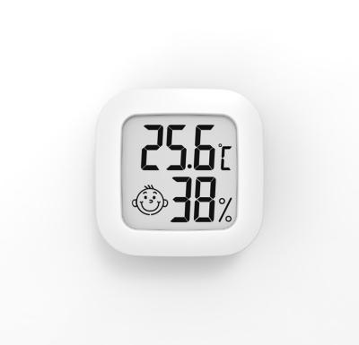 China Household Mini Response Easy Quick Easy Operation Portable LCD Display Show Digital Room Smile Thermometer Indoor Hygrometer With Strip Wall Mounted Humidity for sale