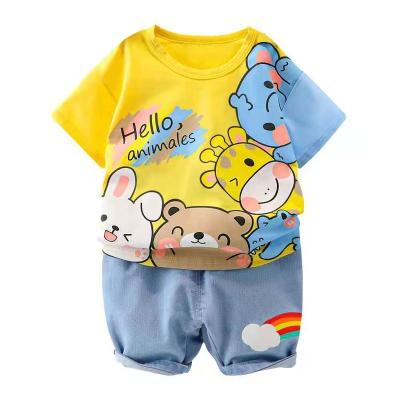 China 2021 Casual Cotton Cartoon Printing Short Shirt And Shorts Kids Boy Clothes Set for sale