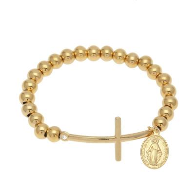 China Hiphop Wholesale New Designed Stainless Steel Hip Hop Jewelry Beaded Cross Trendy Men's Bracelet for sale