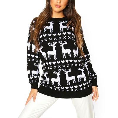 China Christmas Jumper Custom Sweaters Jacquard Xmas Winter Anti-wrinkle OEM/ODM Knitted Pullover Heart Reindeer Ugly Christmas Sweater For Women for sale