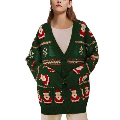 China Ugly Christmas cardigan female sweaters holiday cartoon ladies jacquard knitted long anti-wrinkle Christmas women cardigans OEM/ODM loose for sale