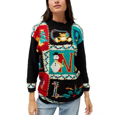 China Ugly Christmas Holiday Custom Sweater Anti-Wrinkle Knit Sweater Woman Jumper Ladies Snowman Embroidery Christmas for sale