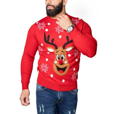 China Anti-wrinkle Ugly Christmas Knitted 100% Acrylic Jumper Sweater Men Jacquard Knit Custom Pom Pom Reindeer Mens Christmas Sweaters for sale