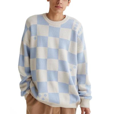 China Anti-Wrinkle Relaxed Sweater Custom Mens Checkerboard Graphic Knitted Sweater Mens Fitted Crewneck Sweaters Cotton Sweater for sale