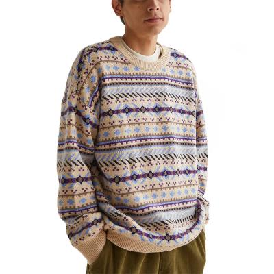 China Custom Fair Isle Casual Mens Manufacturer Anti-wrinkle Cotton Crewneck Mens Sweater Winter Knitwear Jacquard Knit Sweater Pullover for sale