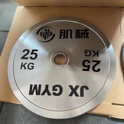 China Wholesale High Quality Silver Chrome Plate Cast Iron Barbell Home Gym Equipment Barbell with Weight Plates Set for sale