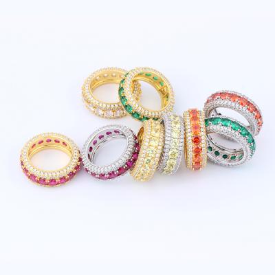 China New Design Hiphop Stock Sale Brass 18k Gold Plated CZ Red Diamond 9# Hip Hop Rings Men for sale