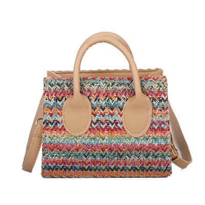 China SP815 Summer Beach Shoulder Rattan Bag Durable Casual Grass Woven Bag Small Square Woman Colorful Straw Bag for sale