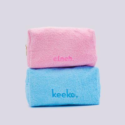 China Soft 2022 Terry Pouch Pink Custom Logo Multiple Colors Makeup Cheap Beauty Towel Cosmetic Bag Women for sale