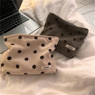 China Fashion Private Logo Women Lightweight Travel Brown Custom Striped Corduroy Cosmetic Bag for sale
