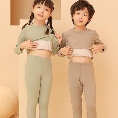 China Thermal Girls' Velvet Belly Pad Wear Based Children's Autumn Pajamas Winter New Children's Underwear Thermal Set for sale