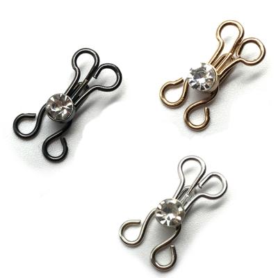China Stain Nickel Free Rhinestone Encrusted Hook And Eye Brass Snap Adjustment Clothing Bra Hook And Eye Closure Button for sale