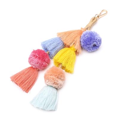 China Summer DIY Alloy Mobile Phone Spring Colorful Cotton Tassel Key Ring Pendant Decoration 28cm Bohemia for sale