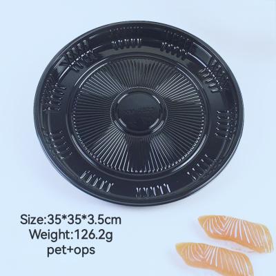 China Logotipo personalizado plato circular de frutas alimentos plástico circular envases desechables de sushi sashimi PET envases de plástico para llevar en venta