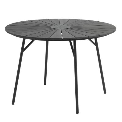 China Durable Material All Dia.110cm Black Wooden Outdoor Dining Table Round Cafe Banquet Table With Aluminum Leg for sale