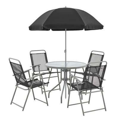 China Minimalist Cheap Garden Glass Table and Chair with Umbrella Outside Patio Pool Furniture Dining Table Umbrella Set Outdoor Set for sale