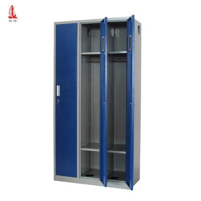 China Customized Metal Sports Lockers Women Room Wardrobe KD 3 Door Locker With Bench for sale