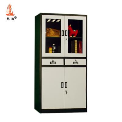 China (Others)Adjustable Bookcase File Storage Cupboards Swing Glass Door 4 Wide Metal Filing Cabinet With 2 Drawer for sale