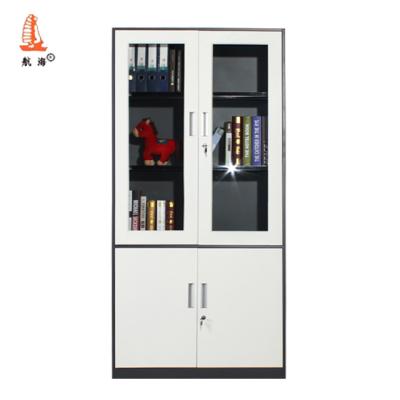 China Adjustable (Height) Locking Metal Unit Window Glass Swing Door Filing Cabinet Steel Office 4 Door Cupboard With Shelves for sale
